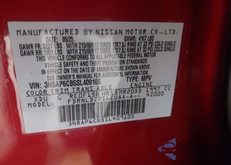 2025 Nissan Kicks Sv Intelligent Awd from USA, damaged, VIN 3N8AP6CB5SL409105